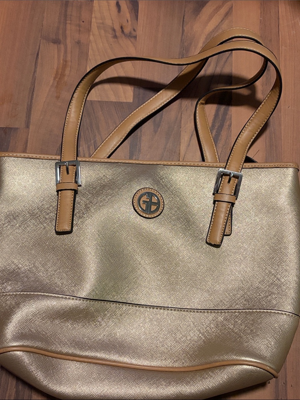Metallic Gold Tote with Tan Trim by Unknown Brand